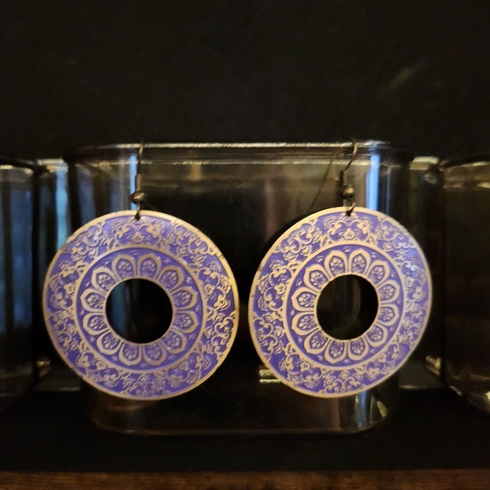 Purple and Gold Circular Earrings
